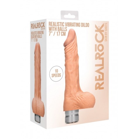 Телесный вибратор Vibrating Dildo With Balls - 17 см.